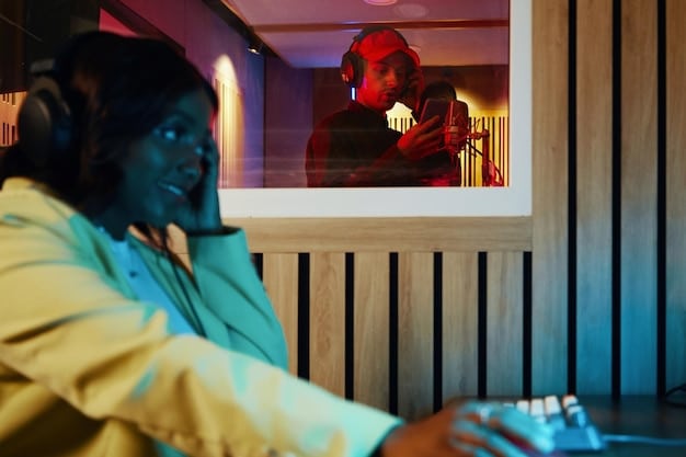 A futuristic image of a collaborative workspace where human screenwriters are working alongside AI interfaces, blending their creative strengths to develop a compelling TV script.