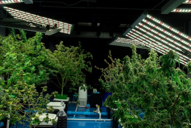 A modern TV studio filled with energy-efficient LED lighting, showcasing various sustainable practices like digital script boards and reusable props. The ambiance is bright and eco-friendly.