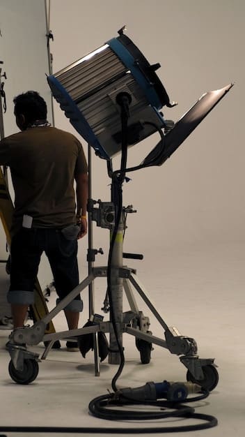 A behind-the-scenes shot of a cable original show production, showcasing the set design, lighting, and camera equipment, emphasizing the high production quality.