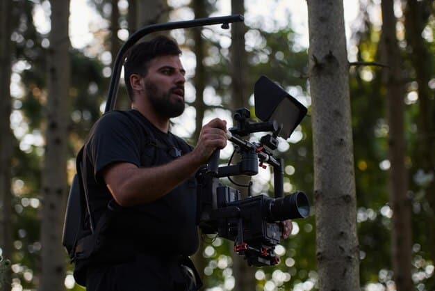 A close-up shot of a director yelling 