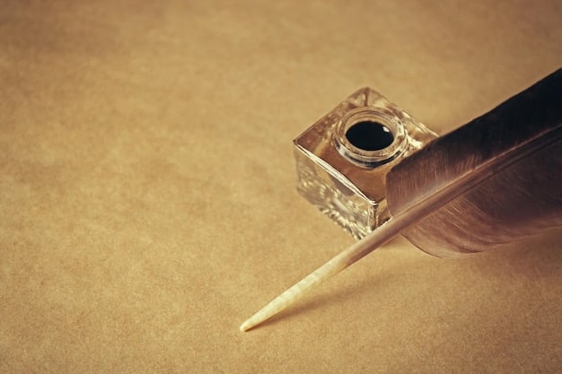 A detailed close-up of a quill pen writing furiously on parchment, illuminated by the soft glow of a candle. The background is blurred, suggesting a playwright lost in thought and creative inspiration.