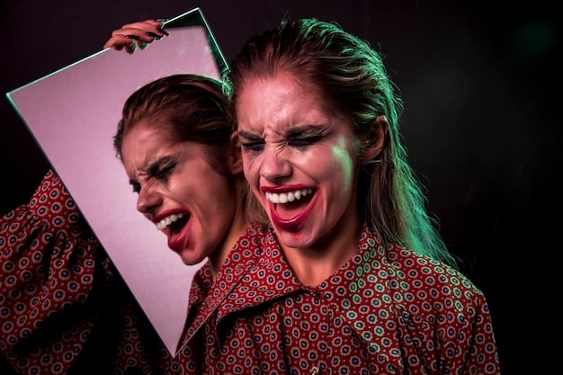 A composite image contrasting two performances: one of an actor giving a passionate, tearful monologue, and the other of an actress in a stoic, reserved role. The backdrop should be subtly patterned with Emmy logos on one side and generic TV production backdrops on the other.