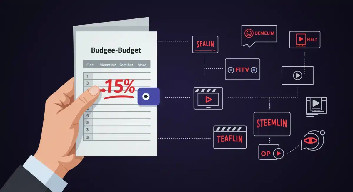 Financial graphic showing a 15% budget increase next to streaming service logos, representing maximized entertainment savings.