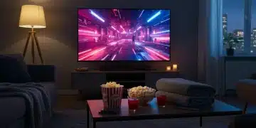 Cozy living room with large TV for streaming premieres
