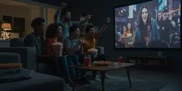 Spring 2026 Streaming Premieres: A US Viewer's Guide Friends enjoying a new streaming premiere together in a modern living room.