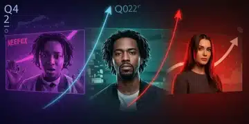 Dynamic visual of successful streaming premieres driving a 15% viewership increase in Q4 2025