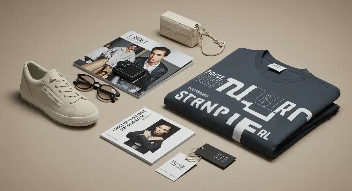 Stylized flat lay of accessories and apparel from a leading limited series fashion collaboration.