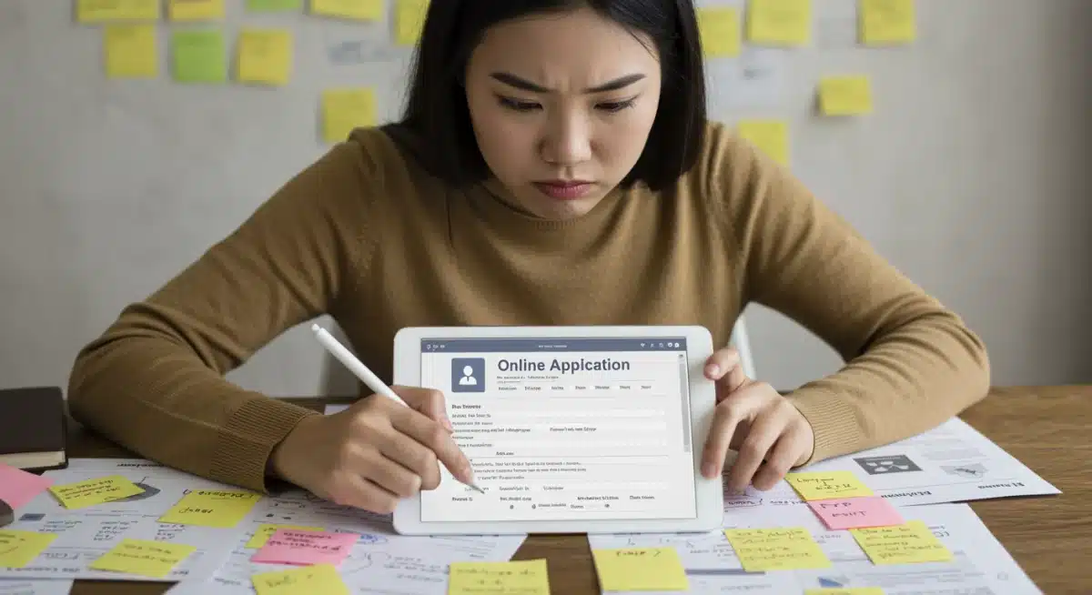 Person diligently completing an online application for product samples, showing focus and preparation.