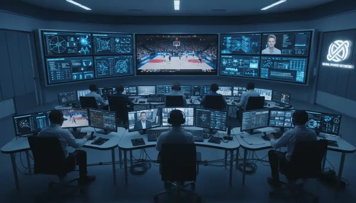 Broadcast control room with AI analytics for live sports production