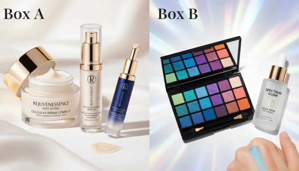 Side-by-side comparison of high-value products from two different 2026 limited series beauty boxes.
