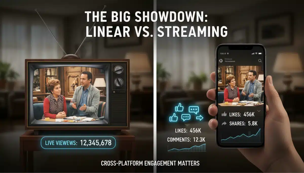 Hybrid view of linear TV and streaming with social media engagement
