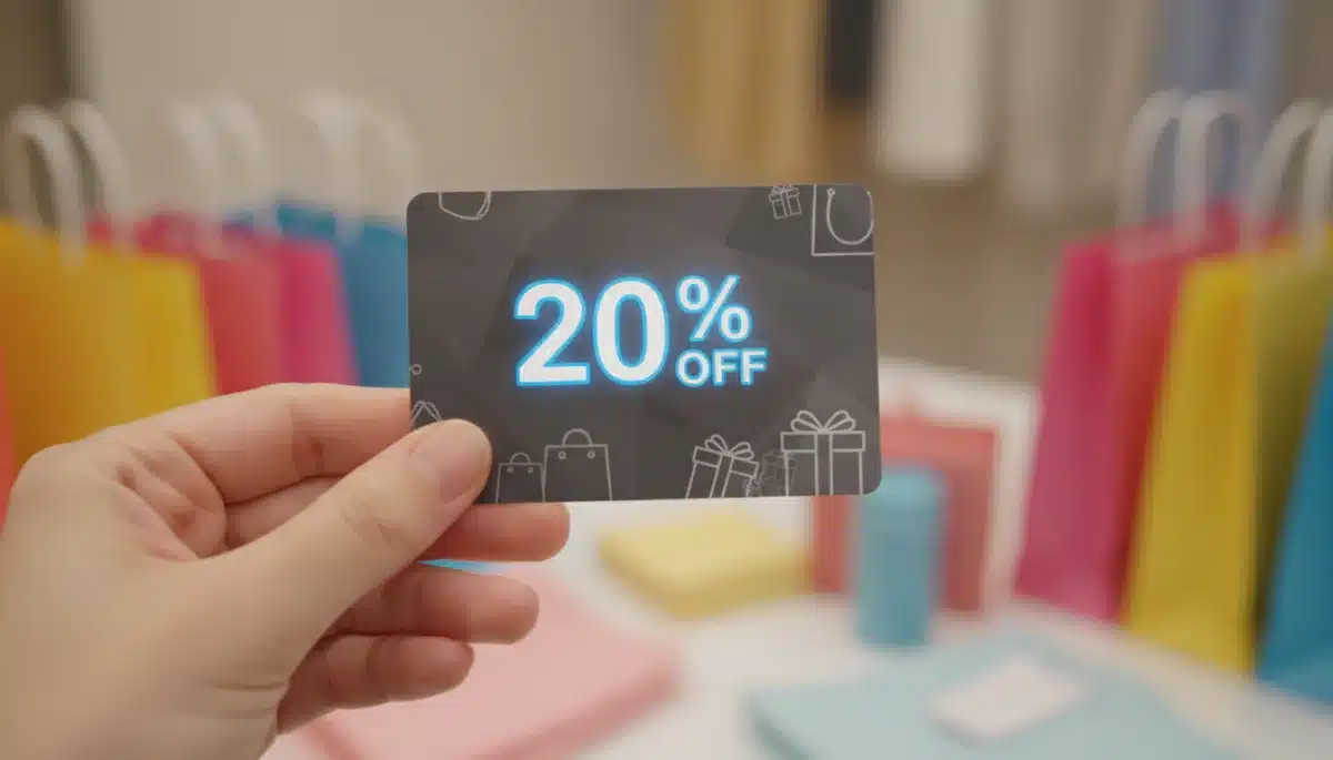 Hand holding a loyalty card indicating a 20% discount on future limited series purchases.