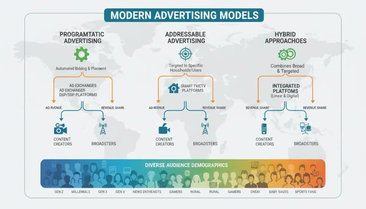 Infographic detailing programmatic and addressable advertising models for cable originals.