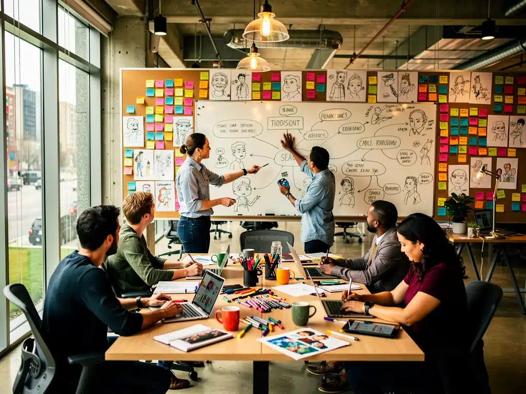 Creative team brainstorming new cable original series concepts