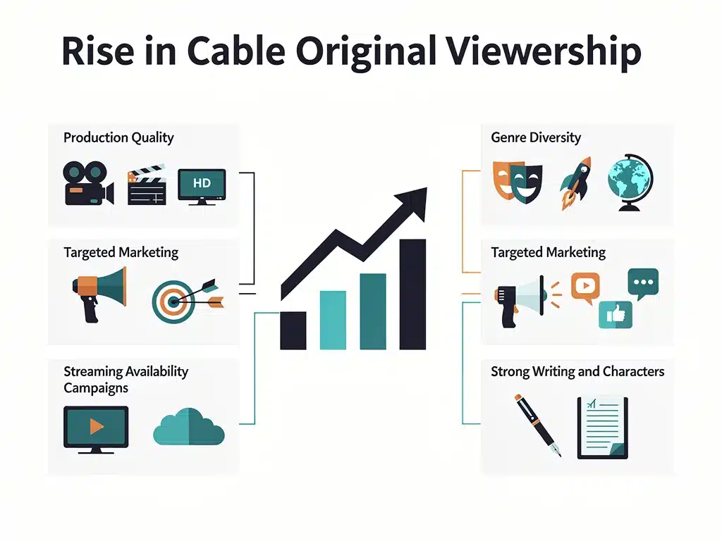 Infographic detailing factors influencing increased cable original viewership.