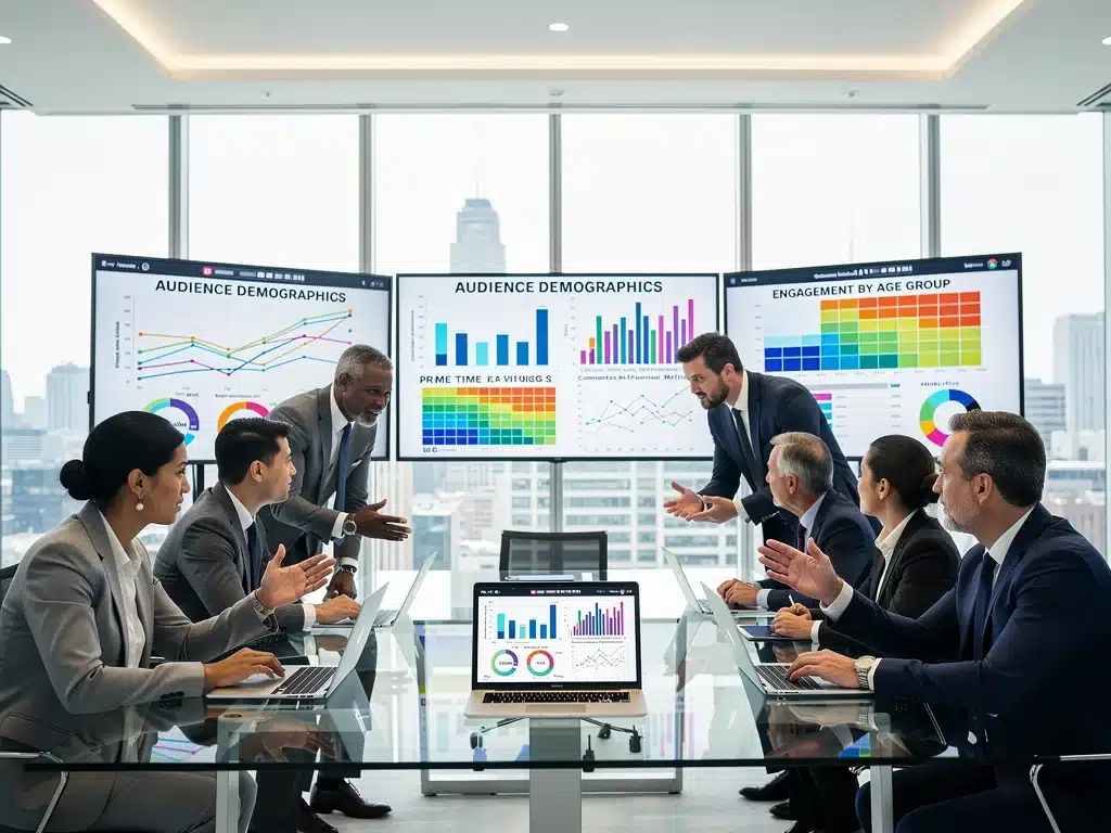 Industry experts analyzing audience data for future cable hits
