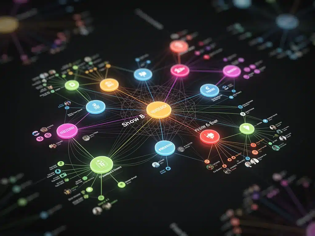 Network graph visualizing social media communities around cable original series.