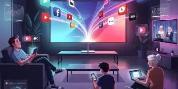 Digital illustration of streaming platforms converging, depicting evolving viewer habits by 2026.