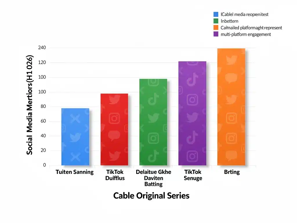 Bar chart illustrating top cable originals by social media mentions mid-2026.