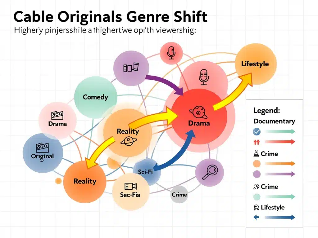 Infographic depicting audience flow and growth among cable original genres