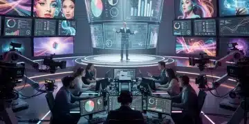 Futuristic control room with AI interfaces for cable production in 2026