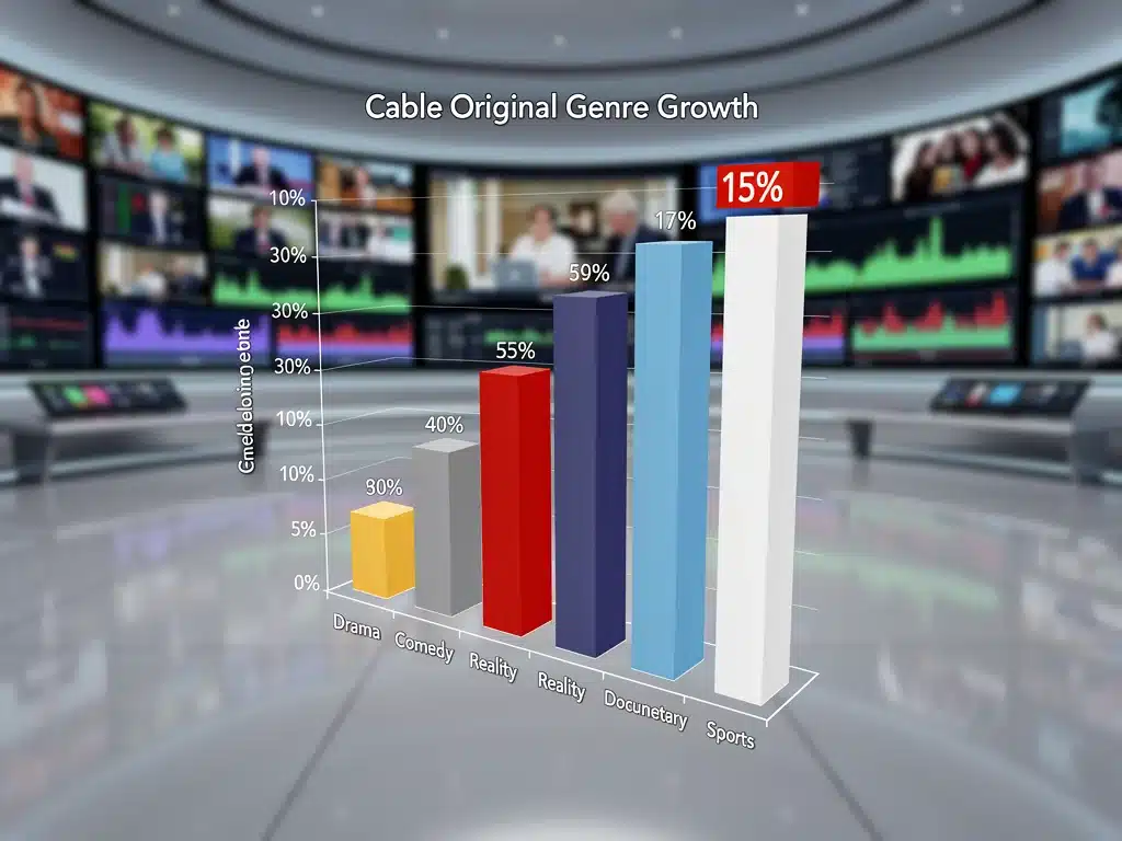 Bar chart showing 15% growth in specific cable original genre viewership