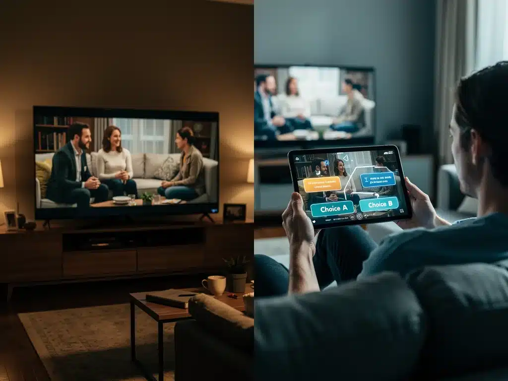 Interactive storytelling choice altering a cable original narrative.