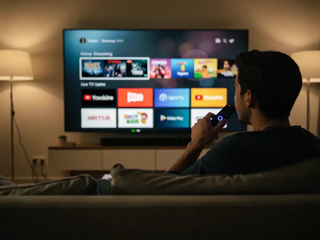 Person navigating smart TV interface for cable original content