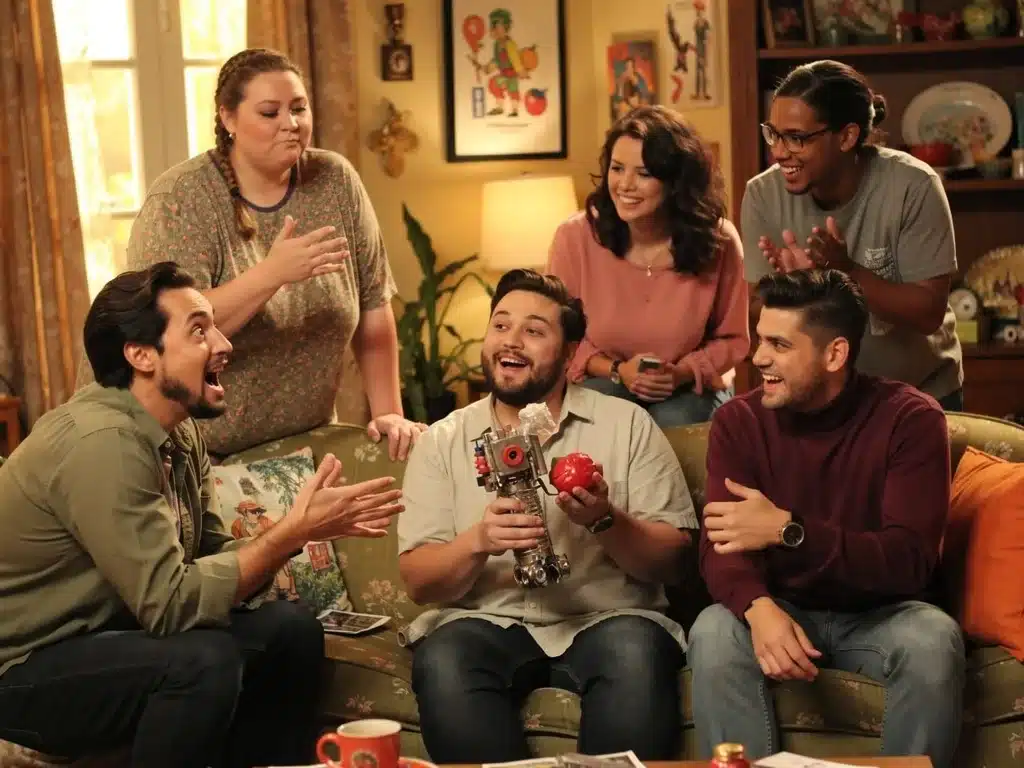 Vibrant, quirky scene from an underrated cable comedy, diverse characters interacting.