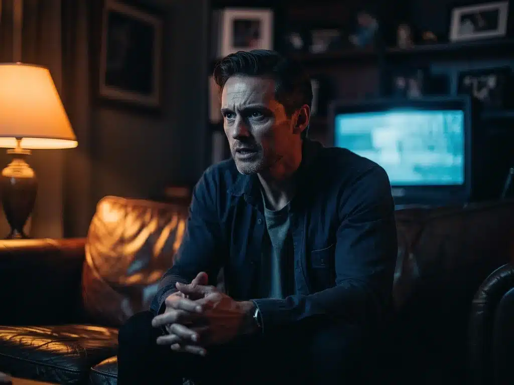 Intriguing still from an underrated cable drama, character in deep thought.