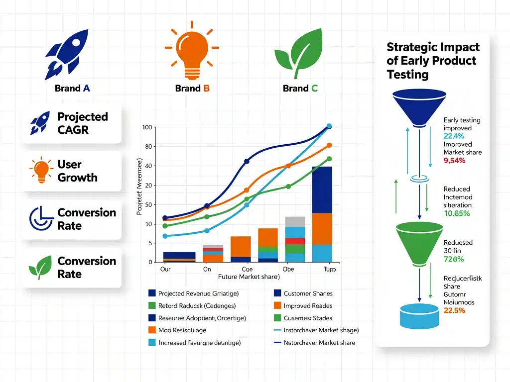 Infographic showing growth projections and market impact for three emerging brands