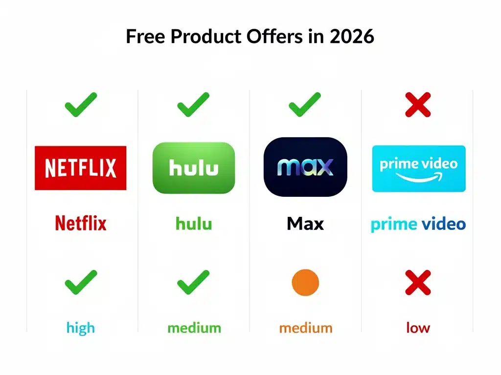 Infographic comparing streaming platforms for free product opportunities 2026