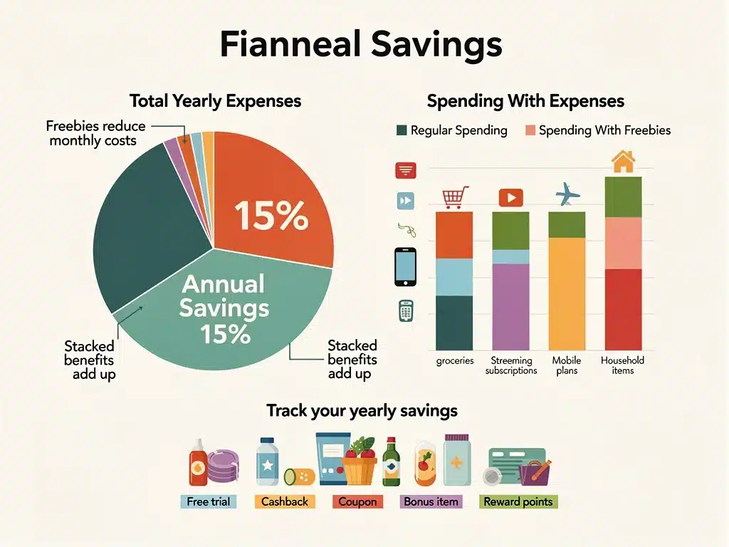 Infographic showing 15% annual savings from freebies